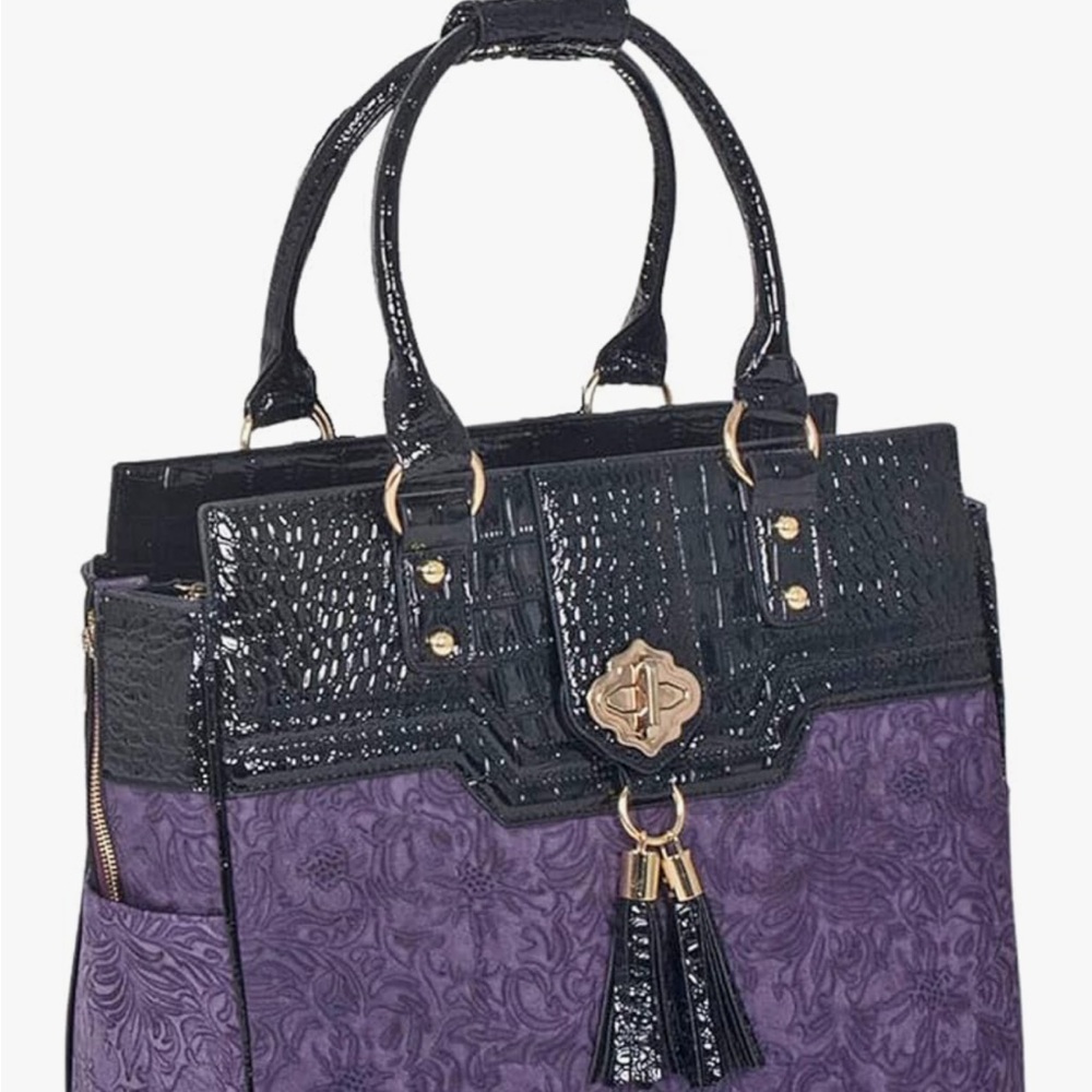 Elegant Purple and Black Tote Bag with Textured Design